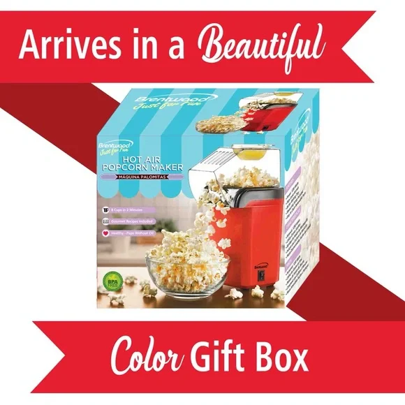 BRENTWOOD PC-486R 8-CUP HOT AIR POPCORN MAKER, RED - Picture 7 of 13